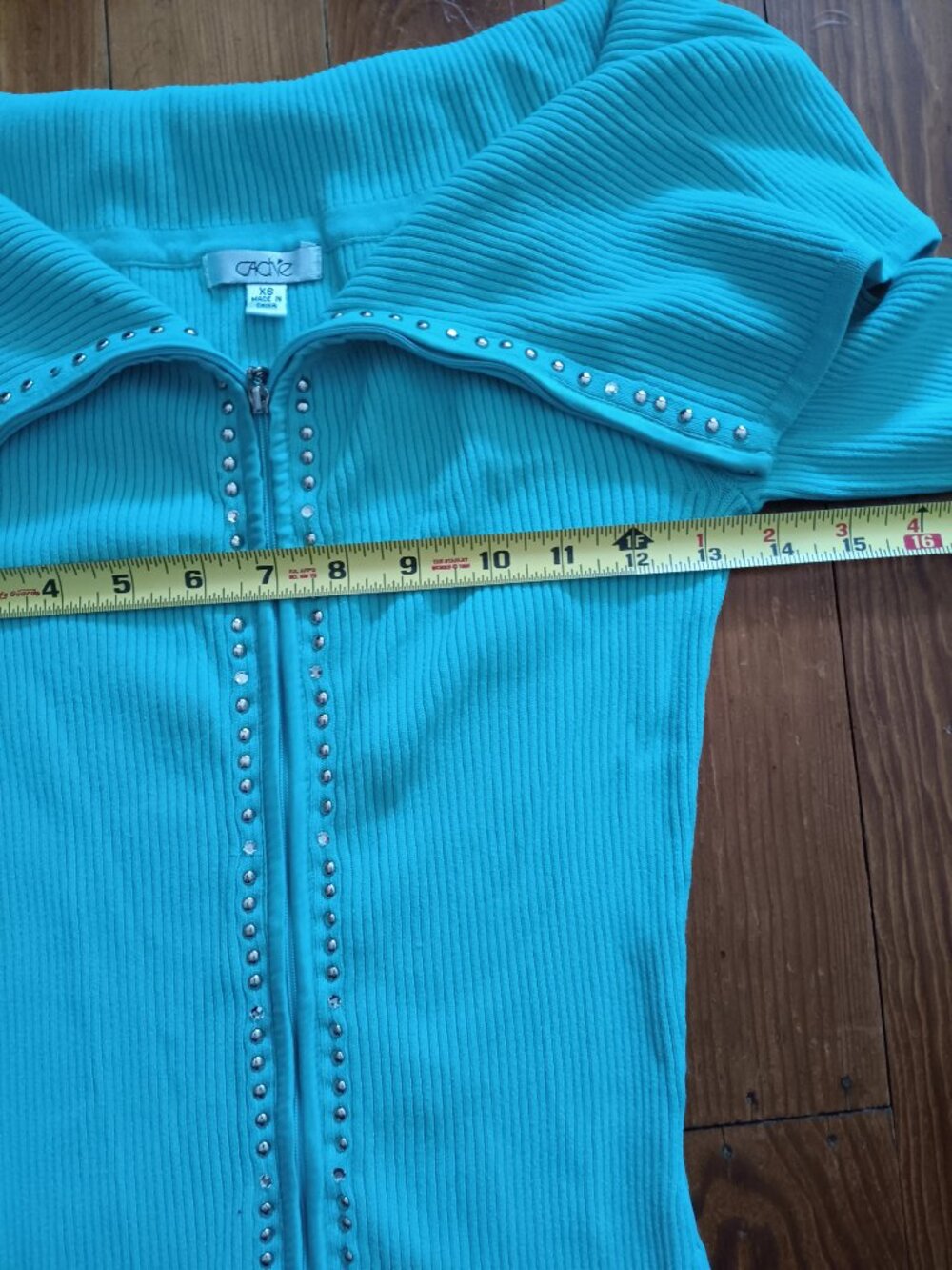 Iconic Cache double zip sweater rhinestones mint green XS Gabriella Solis FLAWS - Picture 6 of 11